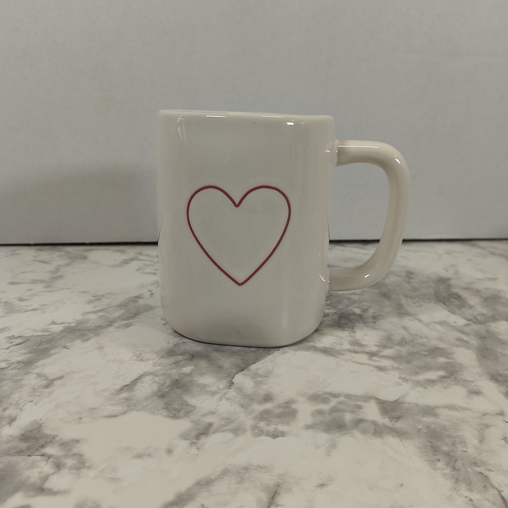 Rae Dunn Cream Mug with Red Heart Outline Accent